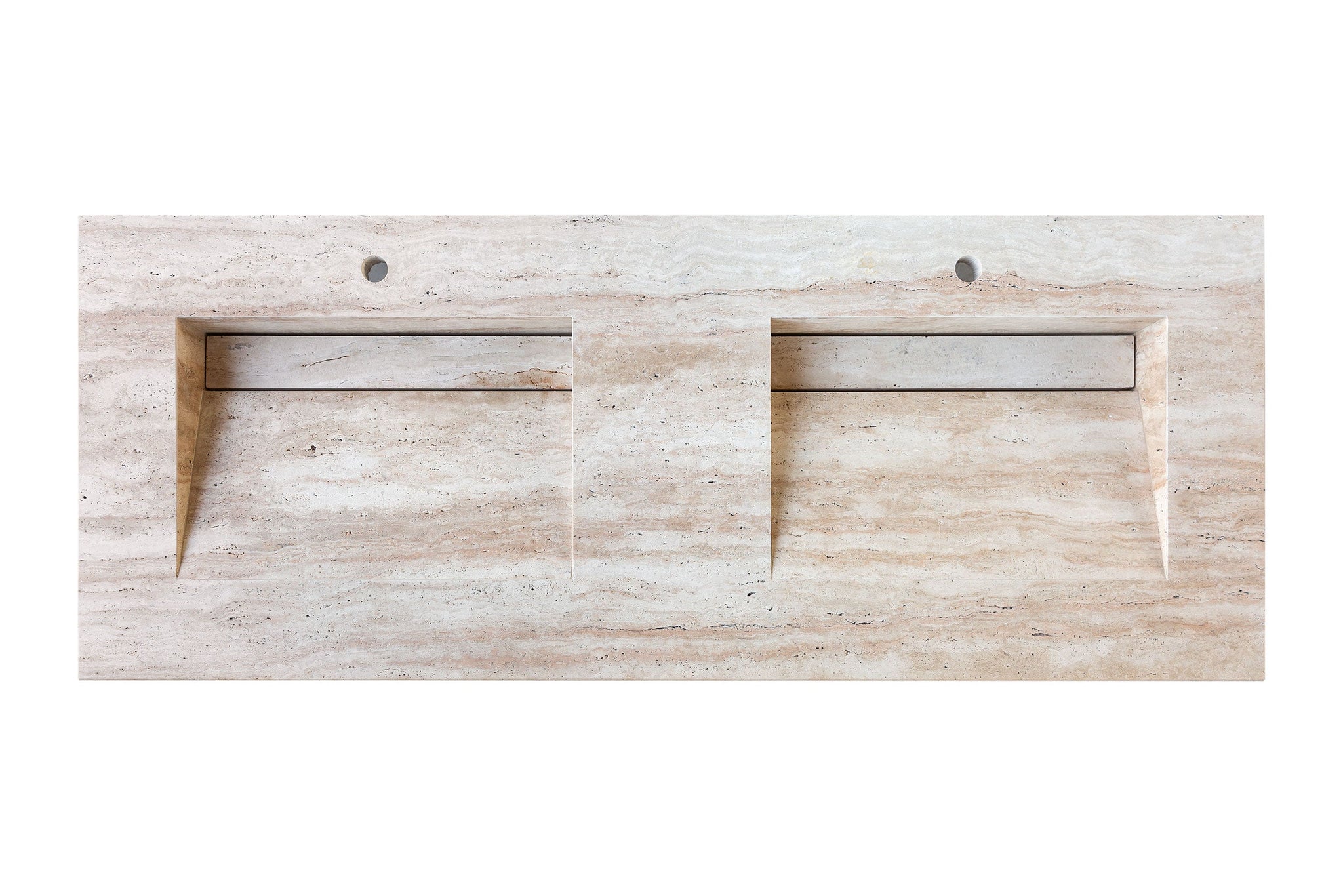 Beige Vein-Cut Travertine Double Bathroom Vanity Top Sink - (W)23" (L)60" (H)5.5" by GobekDesign