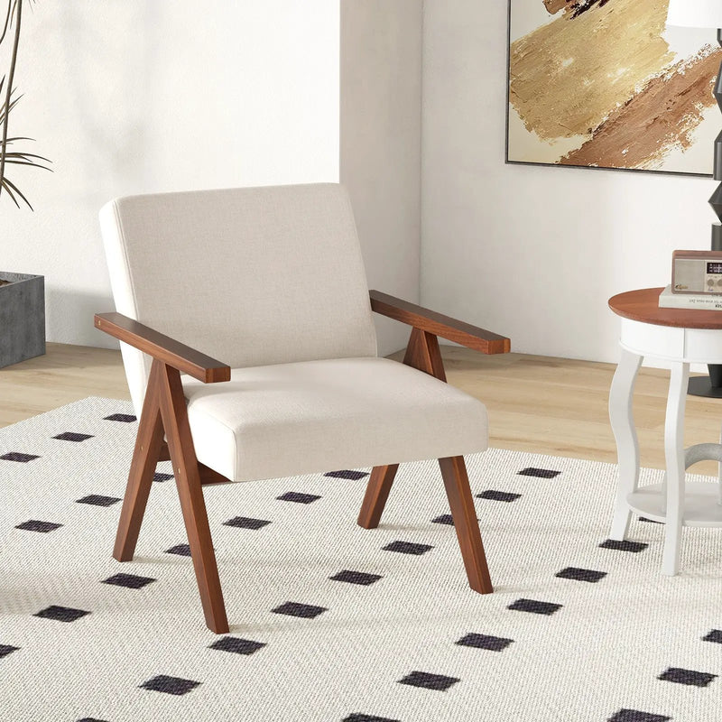 Modern Accent Chair Linen Fabric Armchair with Solid Acacia Wood Frame by DirectDeals