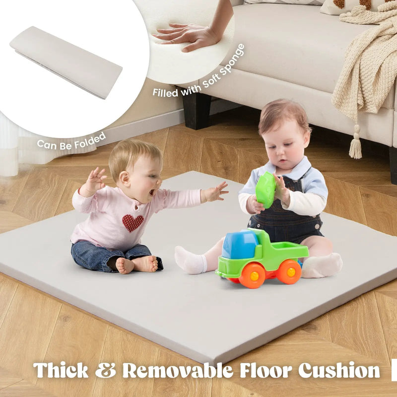 6-in-1 Kids Play Tent Playhouse with Blackboard 6 Storage Bins and Floor Cushion-Beige by DirectDeals