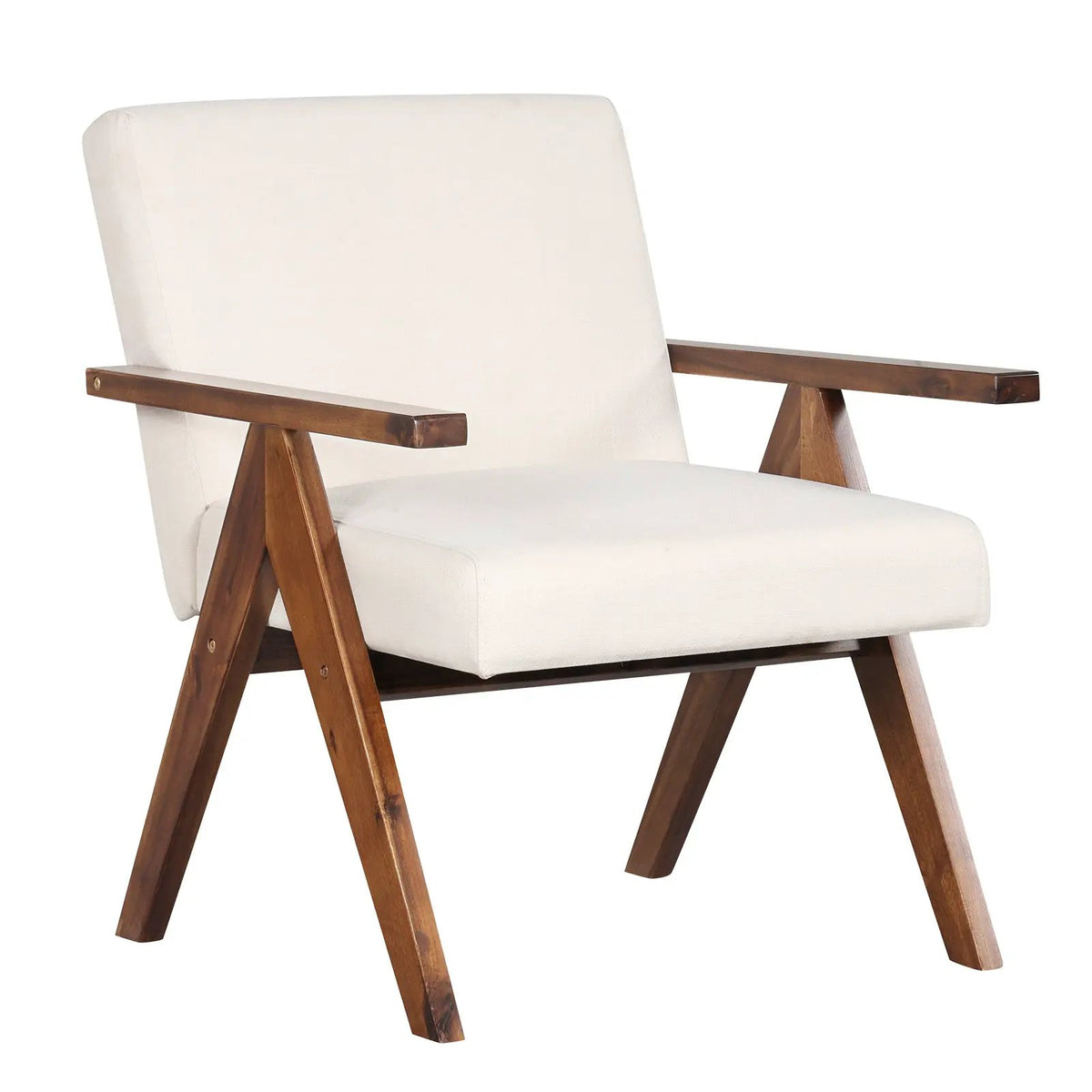 Modern Accent Chair Linen Fabric Armchair with Solid Acacia Wood Frame by DirectDeals
