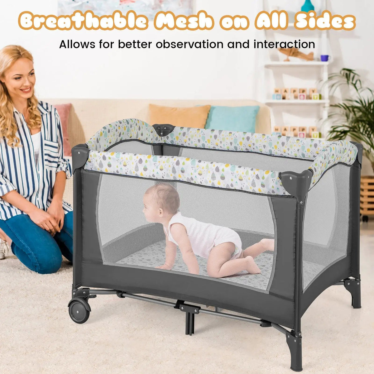 Multi-Functional Baby Playpen with Mattress and Removable Changing Table by DirectDeals