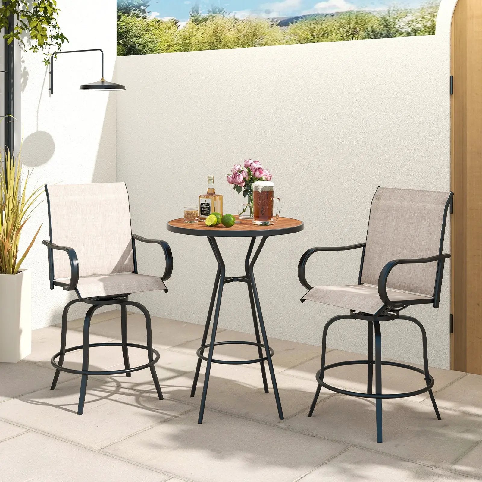 2 Pieces 360 Rotating Bar Stool Set with Armrests for Patio by DirectDeals