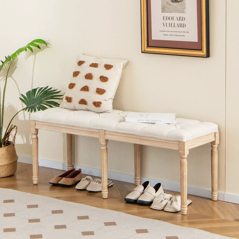 French Vintage Entryway Bench 47 Inch Upholstered Dining Bench by DirectDeals