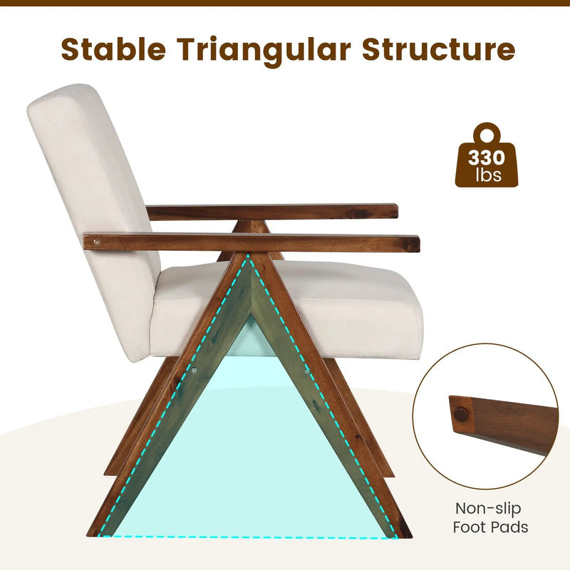 Modern Accent Chair Linen Fabric Armchair with Solid Acacia Wood Frame by DirectDeals