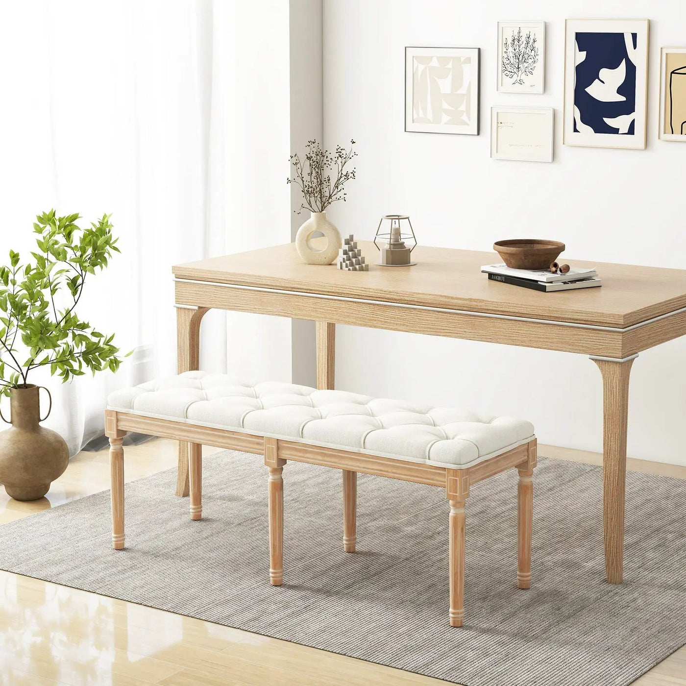 French Vintage Entryway Bench 47 Inch Upholstered Dining Bench by DirectDeals