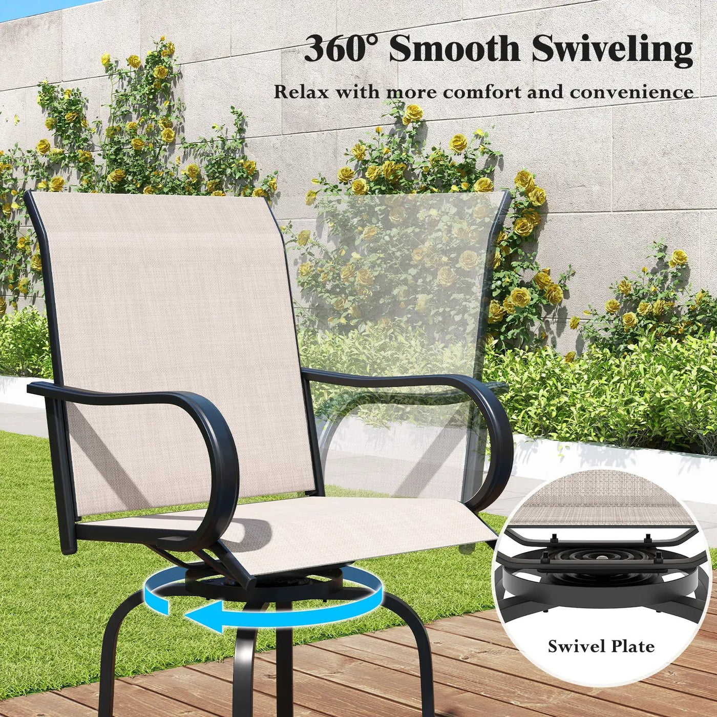 2 Pieces 360 Rotating Bar Stool Set with Armrests for Patio by DirectDeals