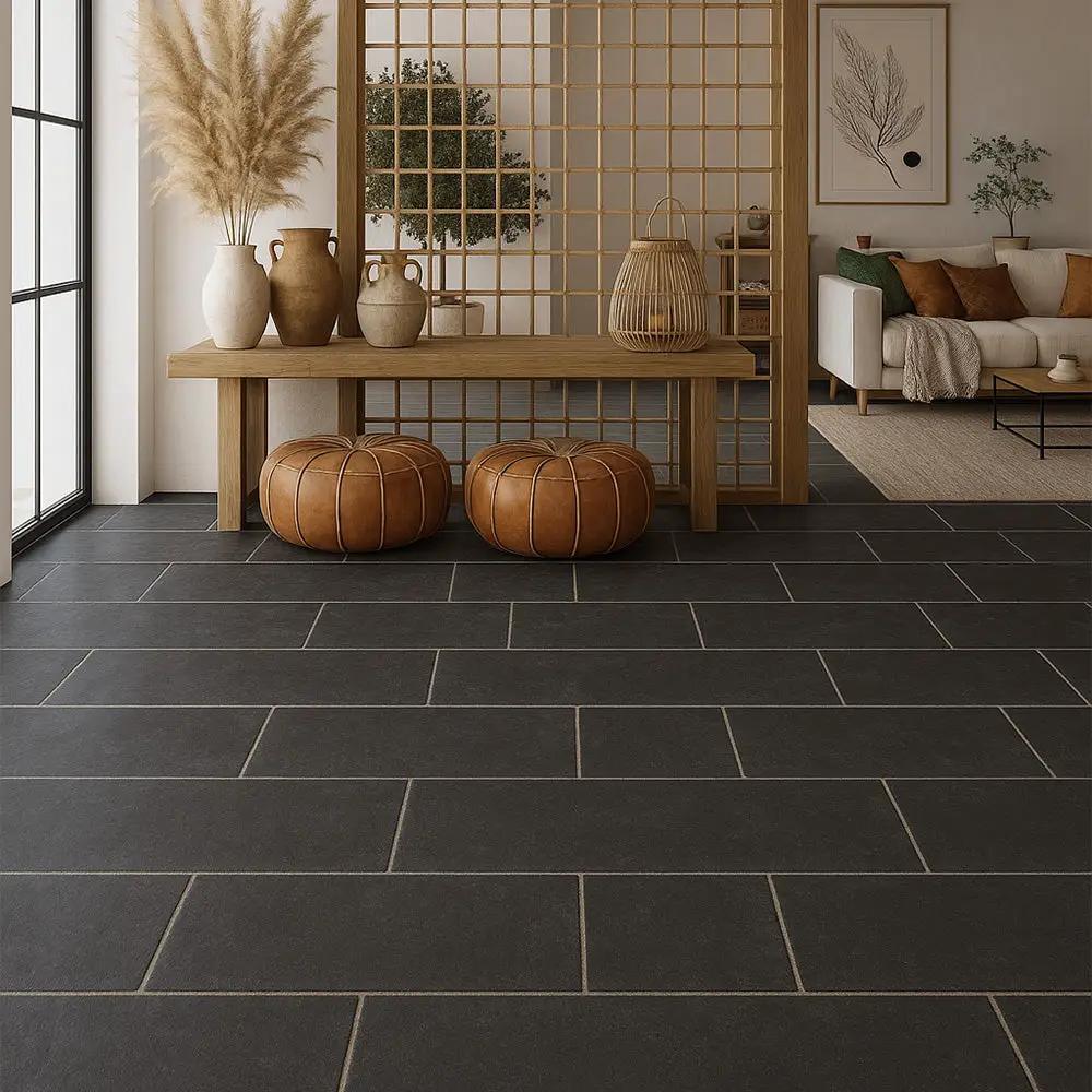 Belgium Blue Brushed Chiselled Limestone Tiles 16x24 by Stonetiledepot