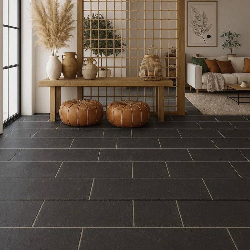 Belgium Blue Brushed Chiselled Limestone Tiles 16x24 by Stonetiledepot