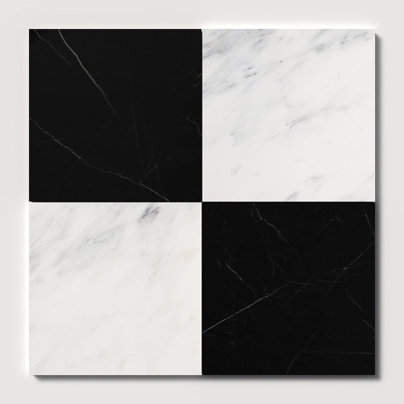 Bella White, Black Polished Checkerboard Pattern Marble Tiles 18x18 Marble Polished 18x18 Tiles