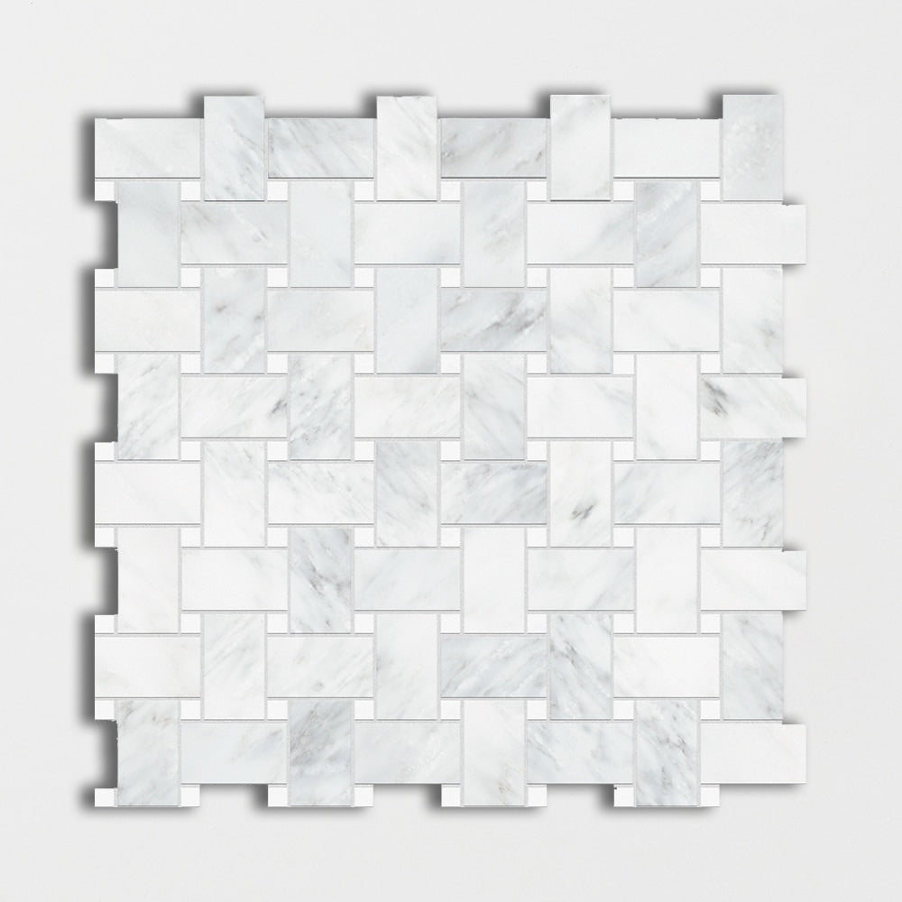 Bella White Honed Basket Weave Marble Mosaics 12x12 Marble Honed 12x12 Mosaics