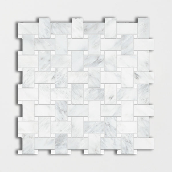 Bella White Honed Basket Weave Marble Mosaics 12x12