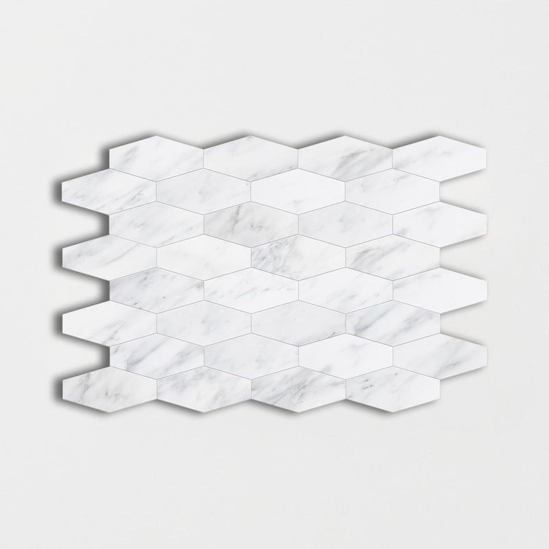 Bella White Honed Elongated Hexagon Marble Mosaics 10x12 1/4 Marble Honed 12x12 Mosaics