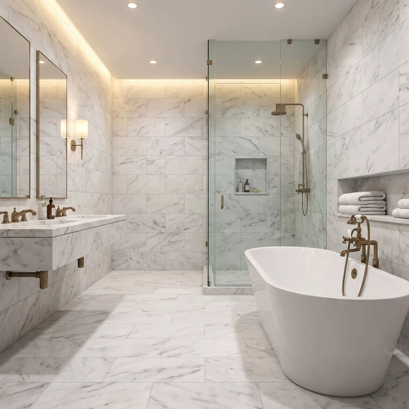 Bella White Honed Marble Tiles 12x24 by Stonetiledepot