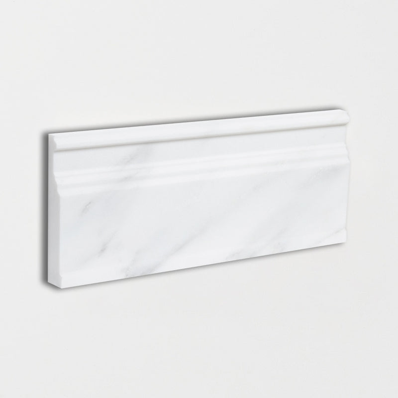 Bella White Honed Modern Base Marble Moldings 5 1/16x12 Marble Honed 6x12 Moldings