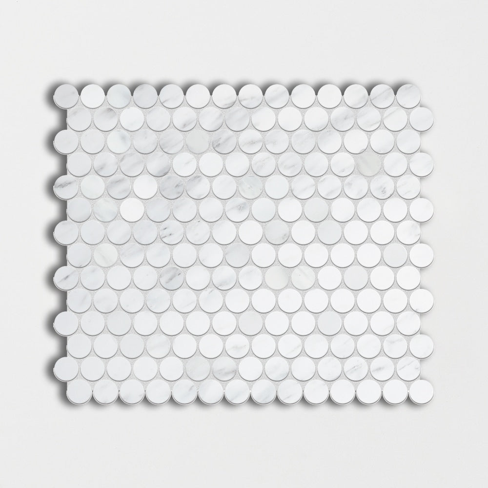 Bella White Honed Penny Round Marble Mosaics 11 1/4x11 3/4 Marble Honed 12x12 Mosaics