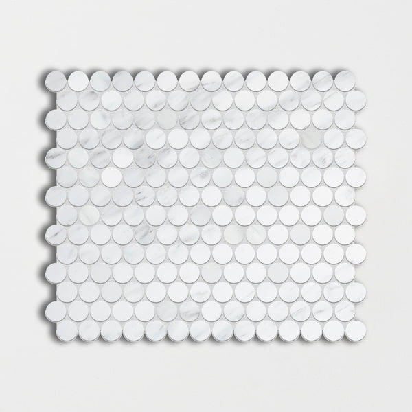 Bella White Honed Penny Round Marble Mosaics 11 1/4x11 3/4