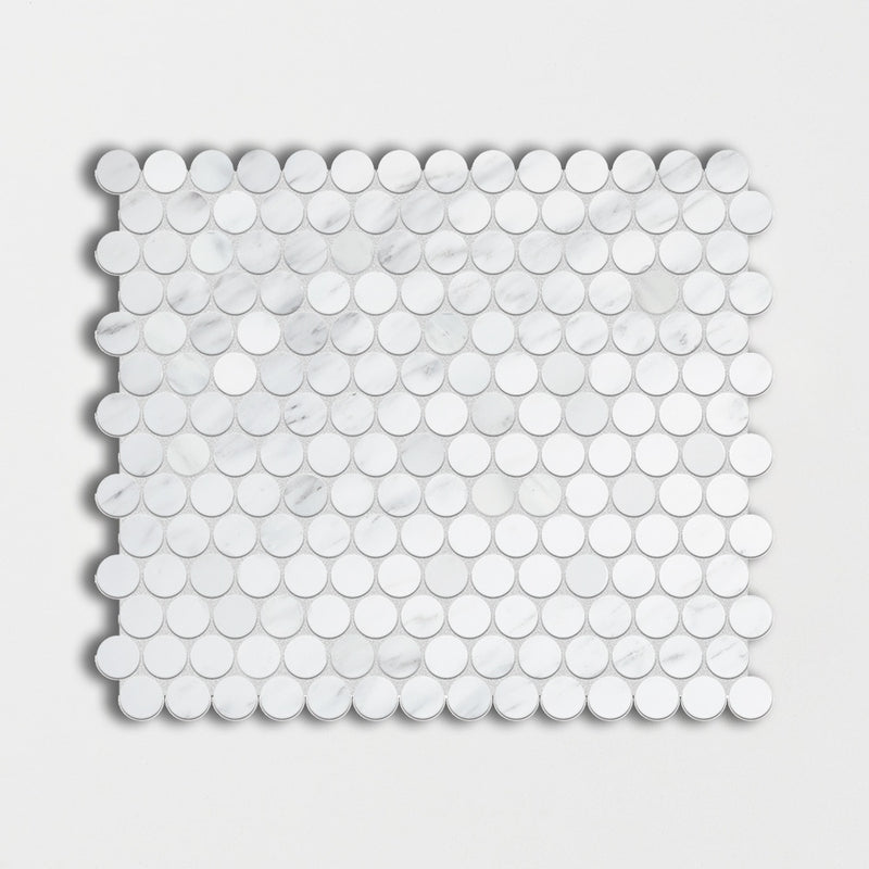 Bella White Honed Penny Round Marble Mosaics 11 1/4x11 3/4 Marble Honed 12x12 Mosaics
