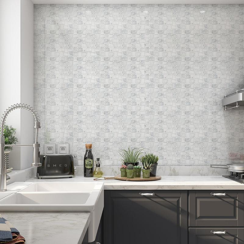 Bella White Polished Basket Weave Marble Mosaics 12x12 Marble Polished 12x12 Mosaics — 2