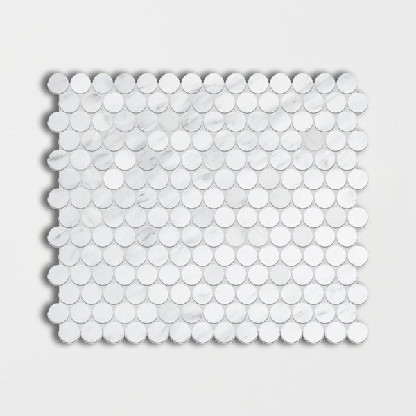 Bella White Polished Penny Round Marble Mosaics 11 1/2x11 1/2