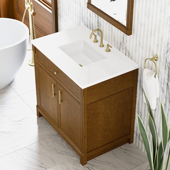 James Martin Bellshire 36" Single Bathroom Vanity, Honey Oak with White Zeus countertop