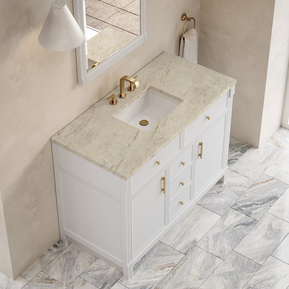 James Martin Bellshire 48" Single Bathroom Vanity, Bright White with Tajnar countertop