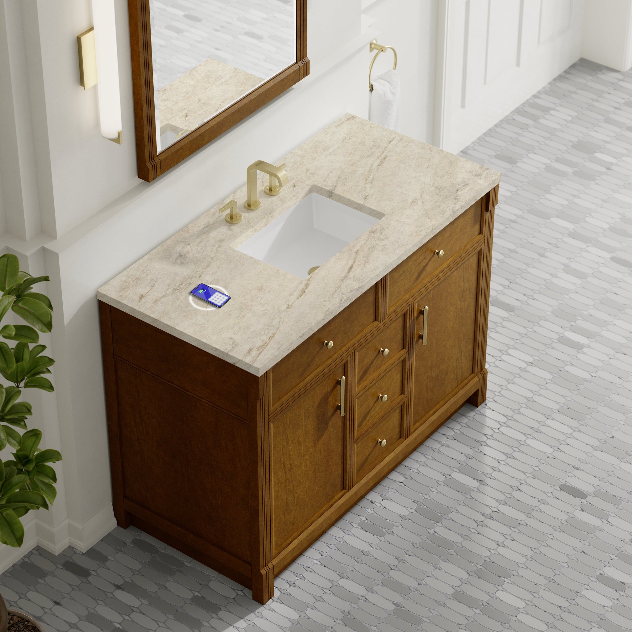 James Martin Bellshire 48" Single Bathroom Vanity, Honey Oak with Tajnar (FreePower) countertop