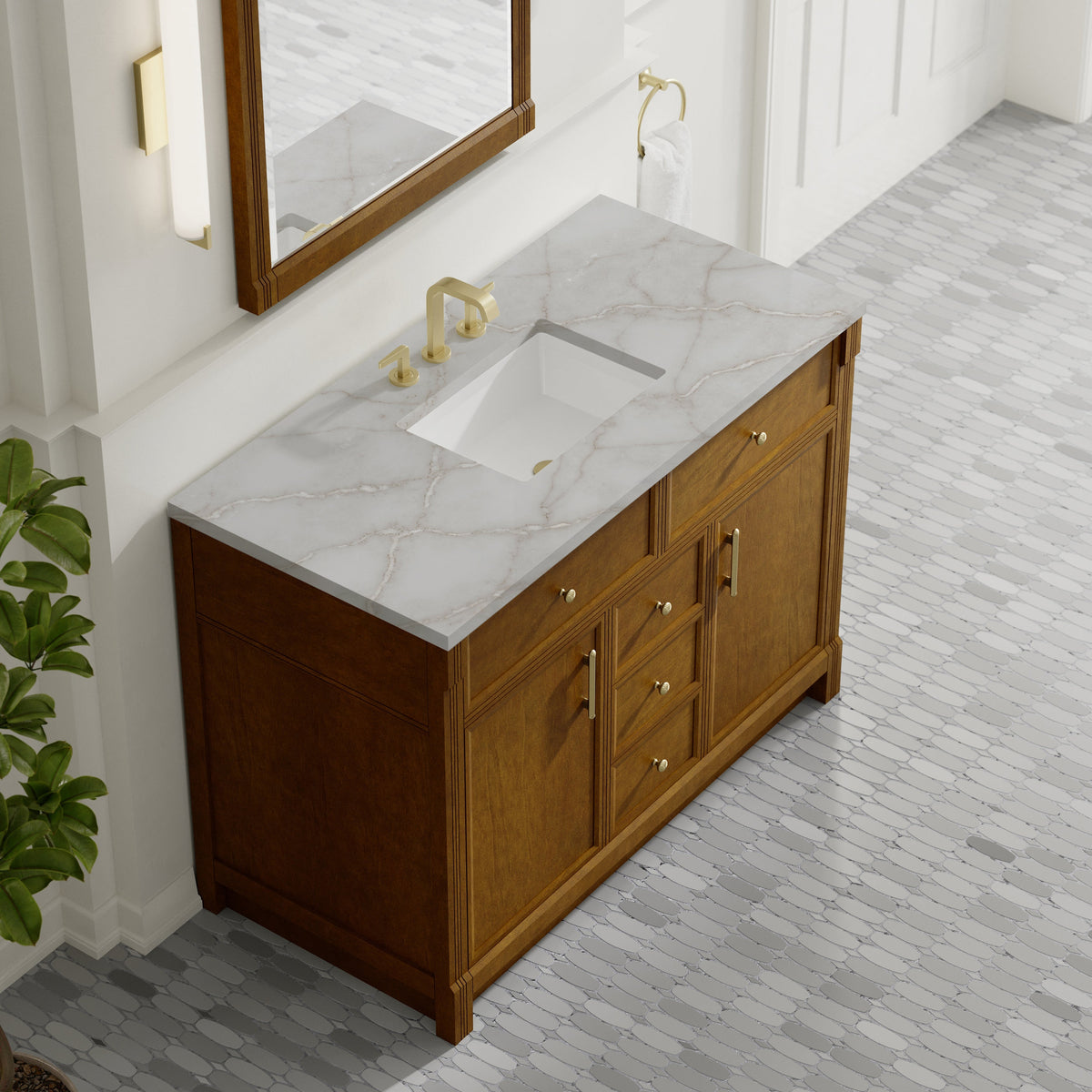 James Martin Bellshire 48" Single Bathroom Vanity, Honey Oak with Victorian Silver countertop