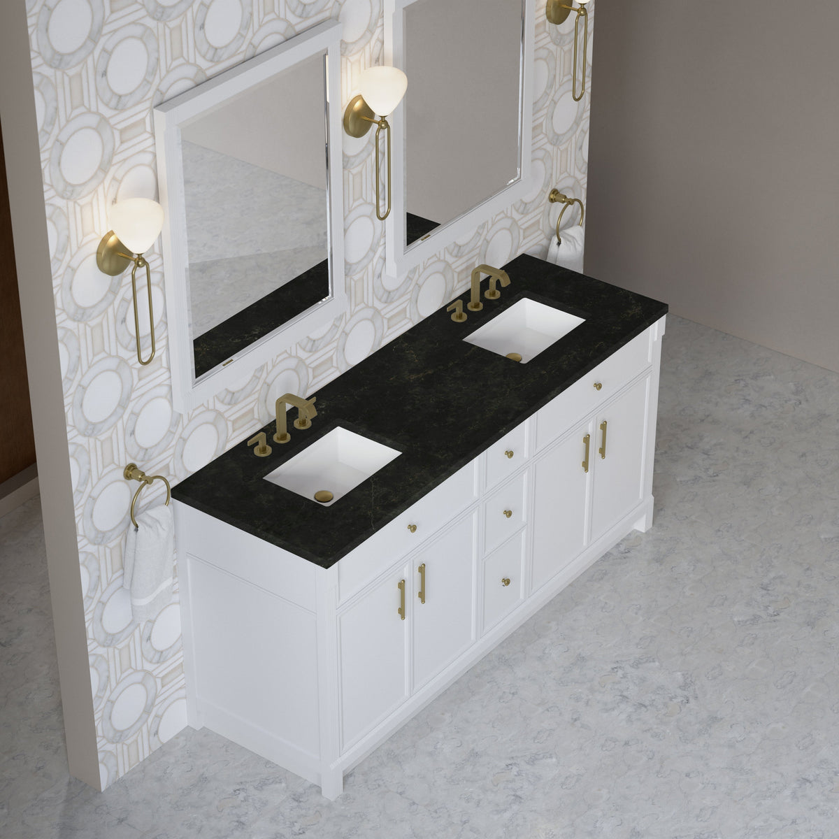 James Martin Bellshire 72" Double Bathroom Vanity, Bright White with Phantome countertop