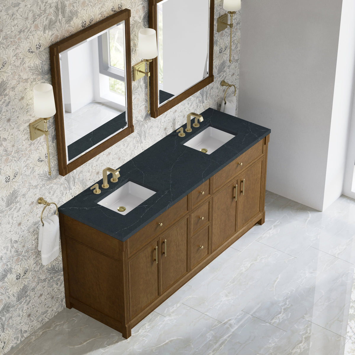 James Martin Bellshire 72" Double Bathroom Vanity, Honey Oak with Charcoal Soapstone countertop