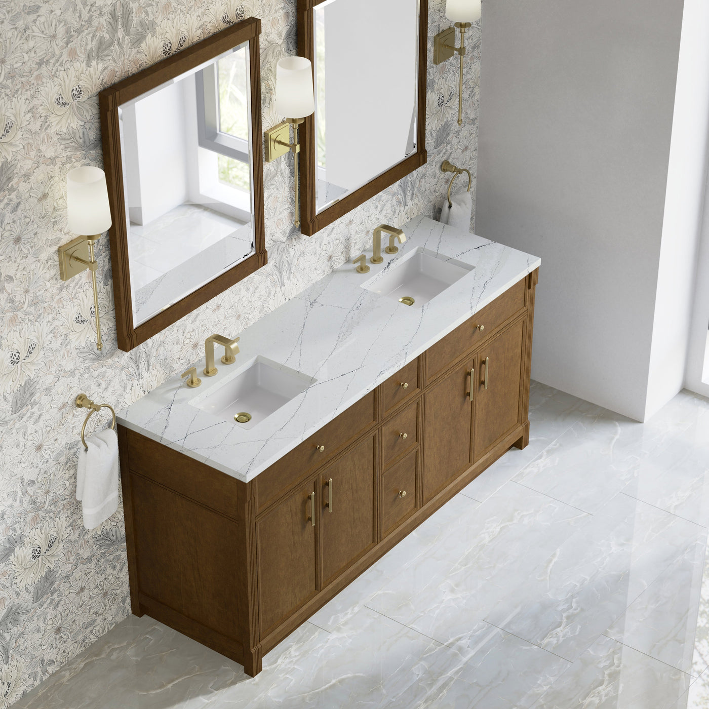 James Martin Bellshire 72" Double Bathroom Vanity, Honey Oak with Ethereal Noctis countertop