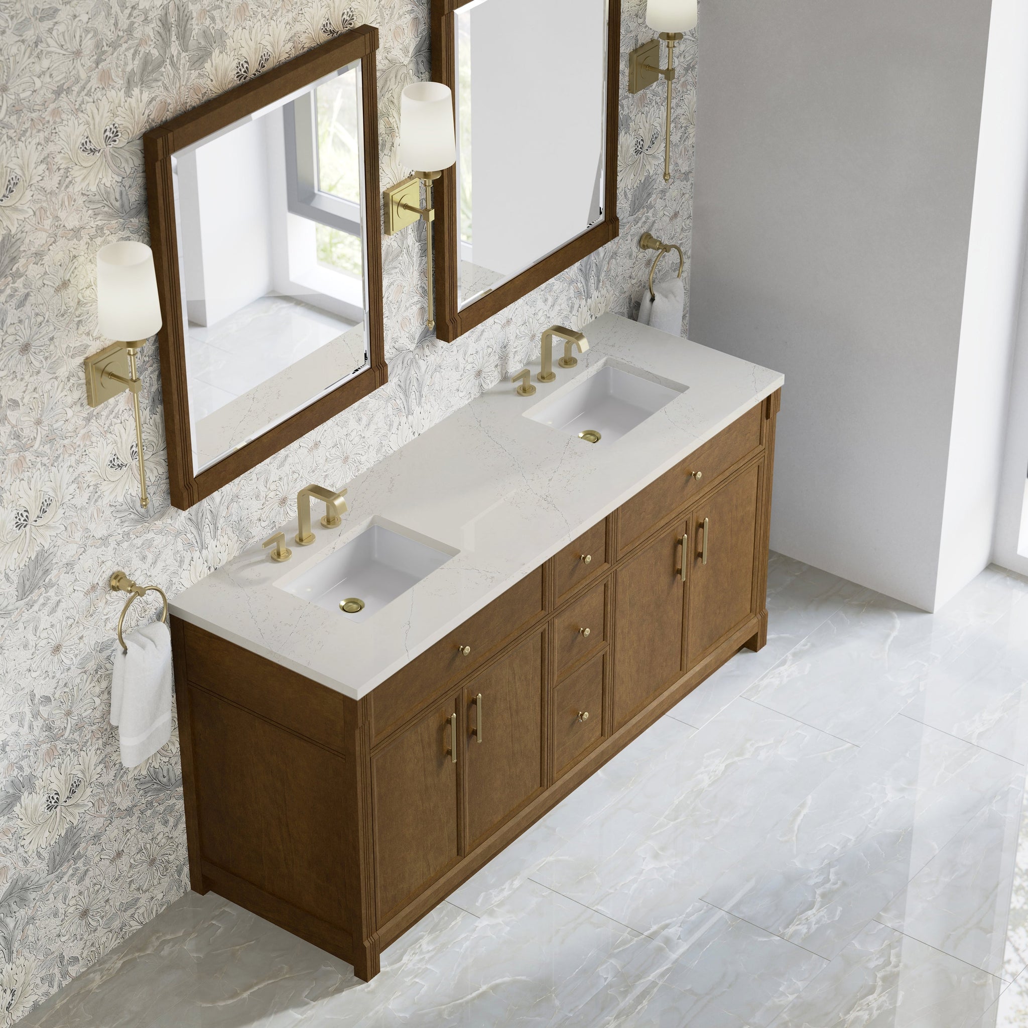 James Martin Bellshire 72" Double Bathroom Vanity, Honey Oak with Siberian countertop