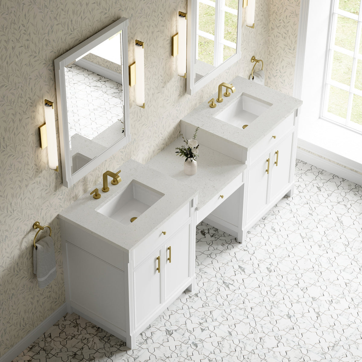 James Martin Bellshire 84" Double Bathroom Vanity, Bright White with Lime Delight countertop