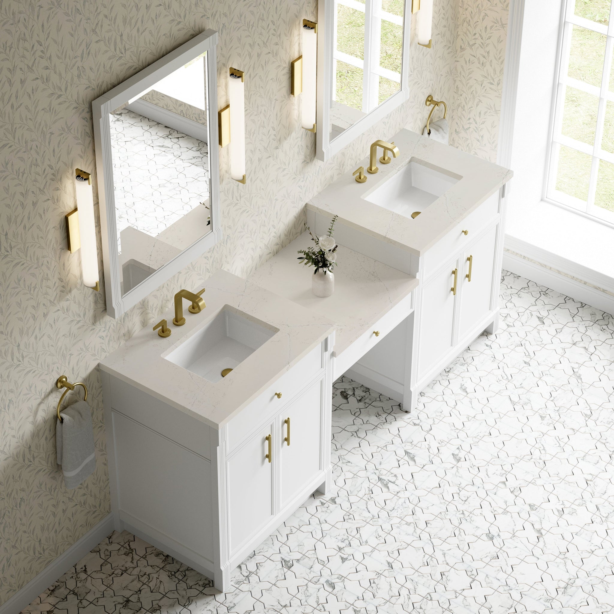 James Martin Bellshire 84" Double Bathroom Vanity, Bright White with Siberian countertop