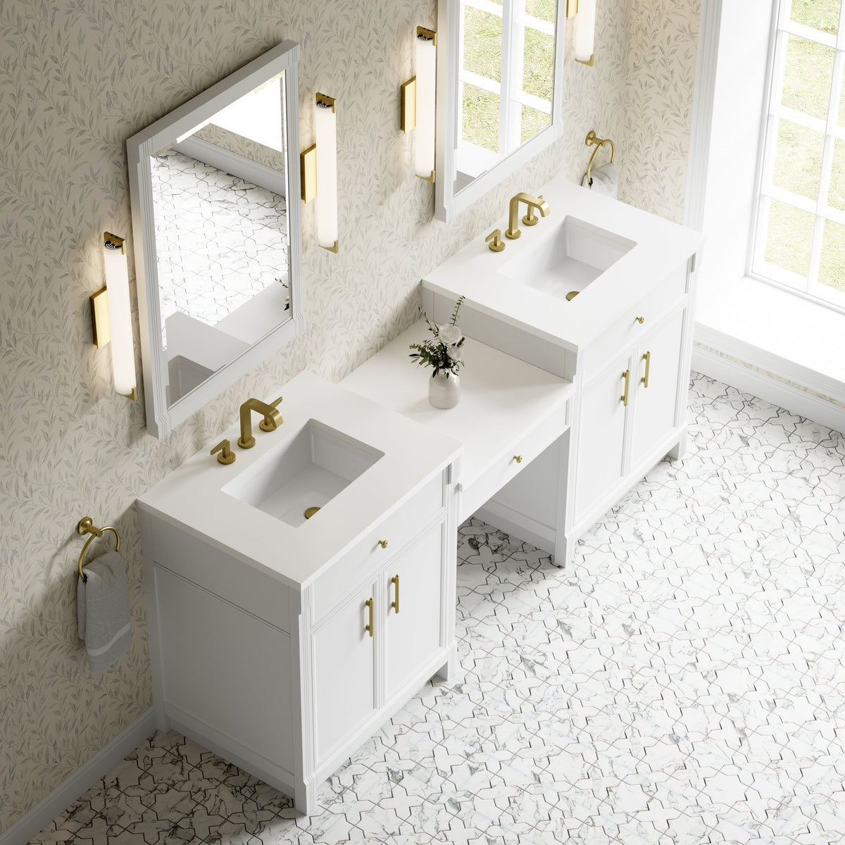 James Martin Bellshire 84" Double Bathroom Vanity, Bright White with White Zeus countertop