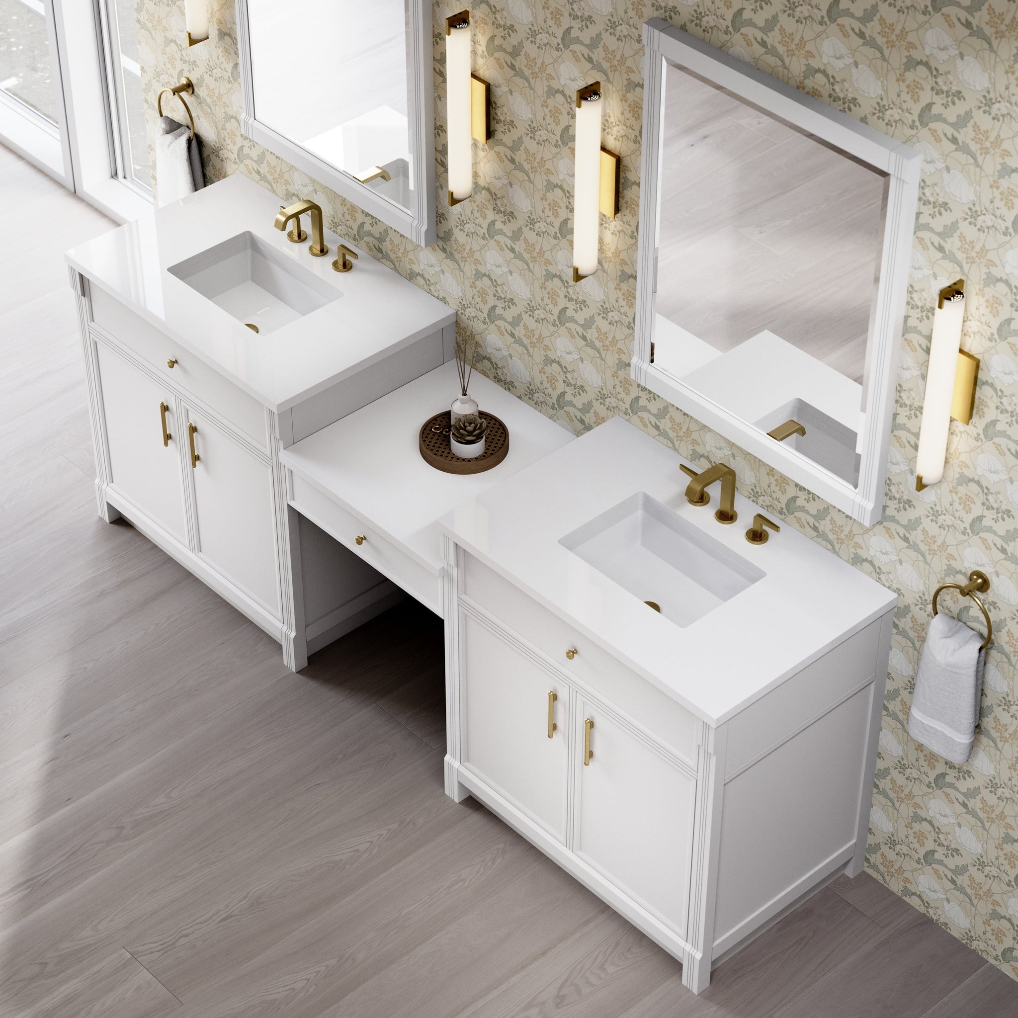 James Martin Bellshire 96" Double Bathroom Vanity, Bright White with White Zeus countertop