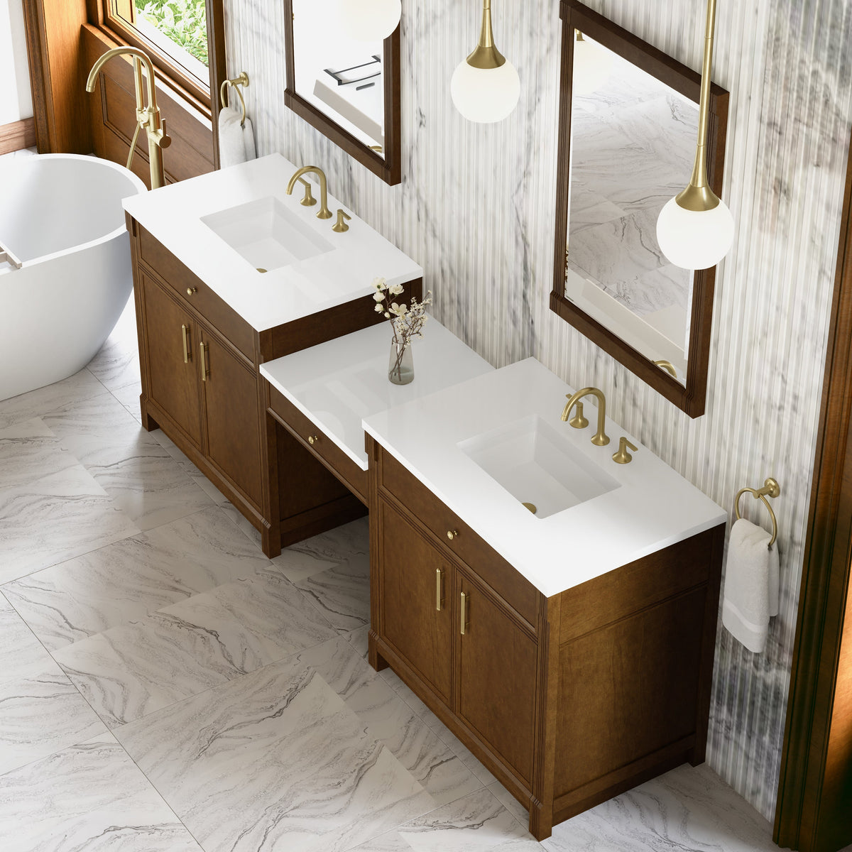 James Martin Bellshire 96" Double Bathroom Vanity, Honey Oak with White Zeus countertop