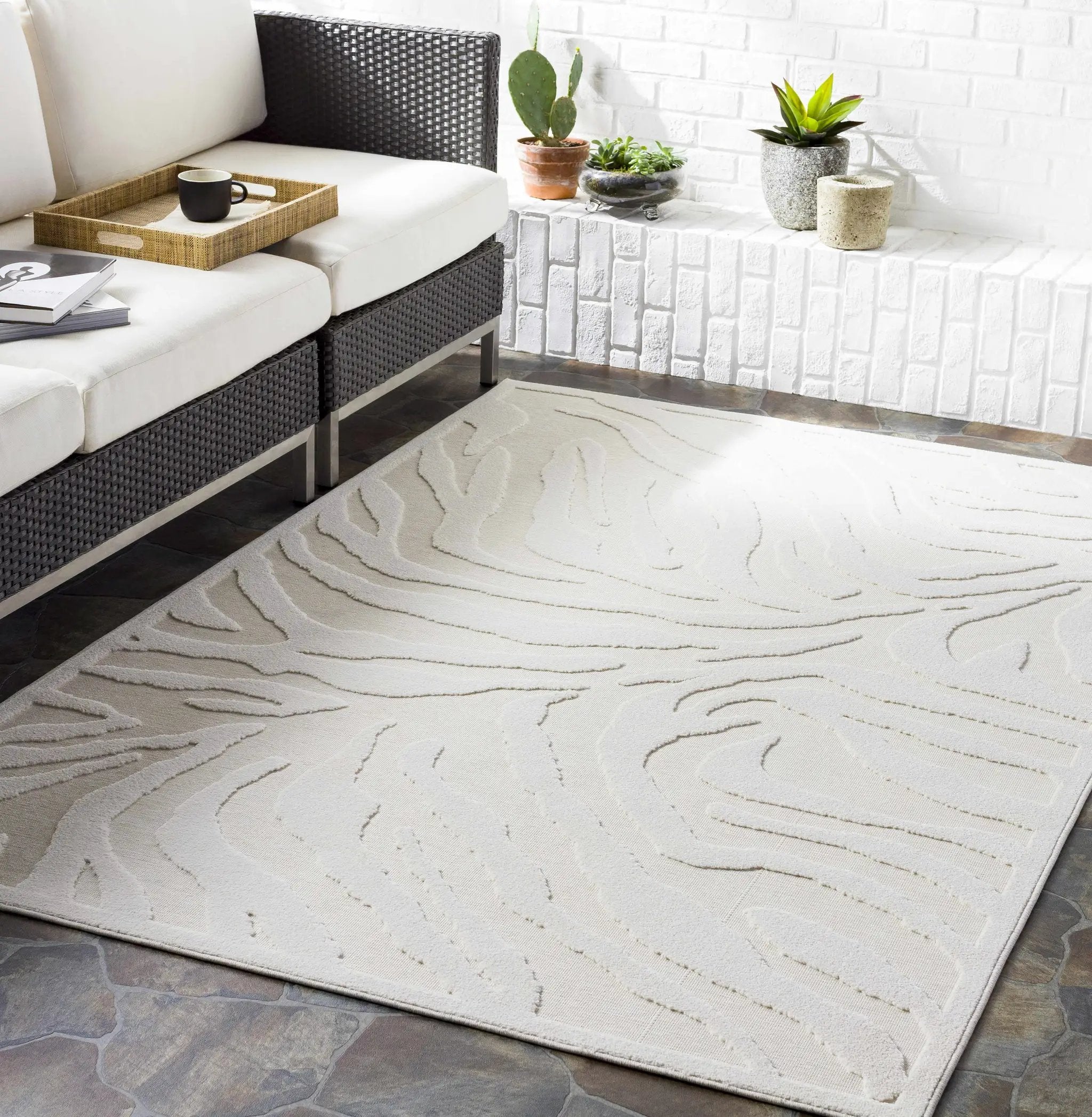 Benzonia 3D White Zebra Outdoor Rug by Boutique Rugs