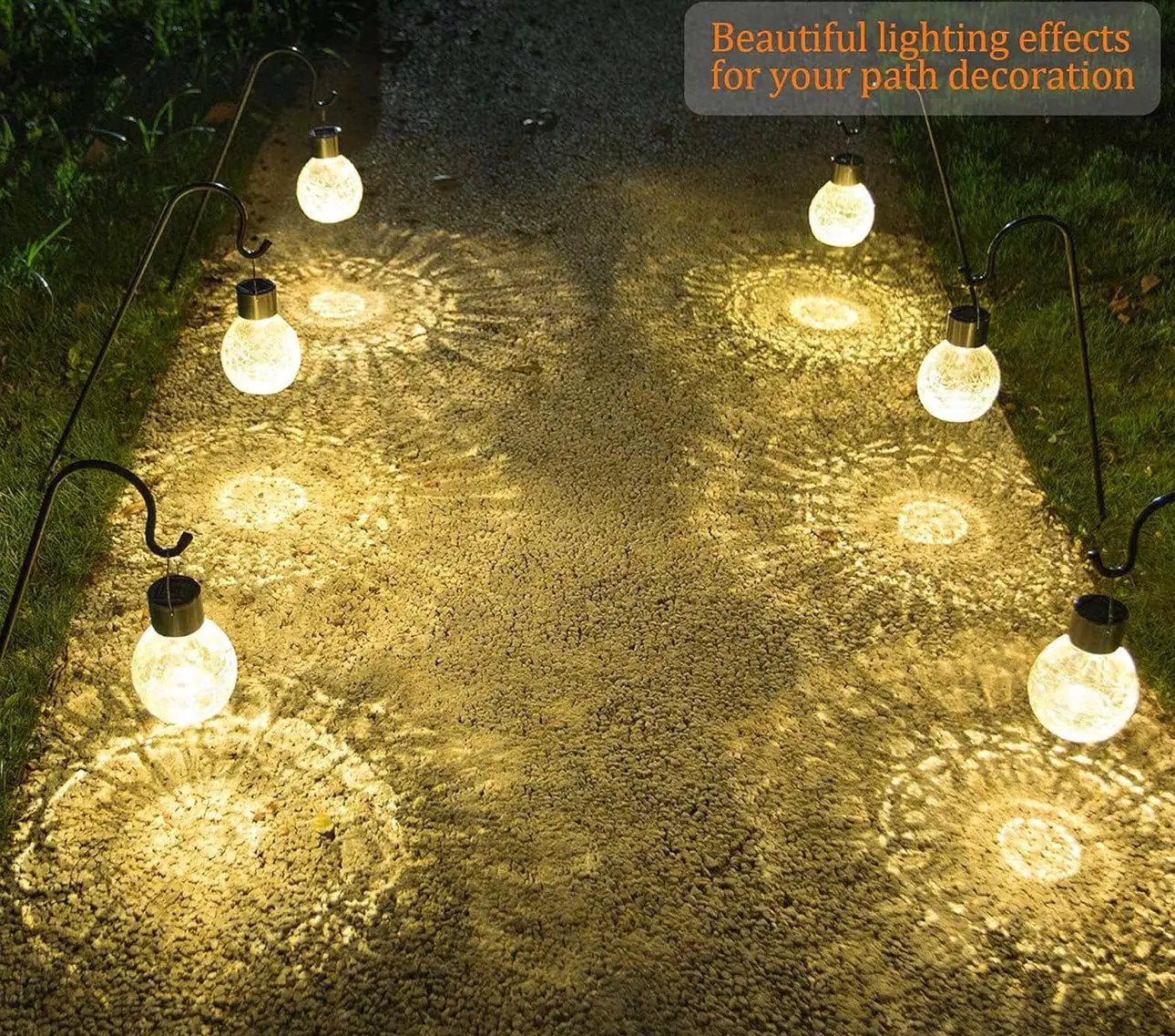 Berkeley Jensen 4 Pack Hanging Solar Lights with Shepherd Hooks, Crackle Glass Ball Design by Outdoor Solar Outlet
