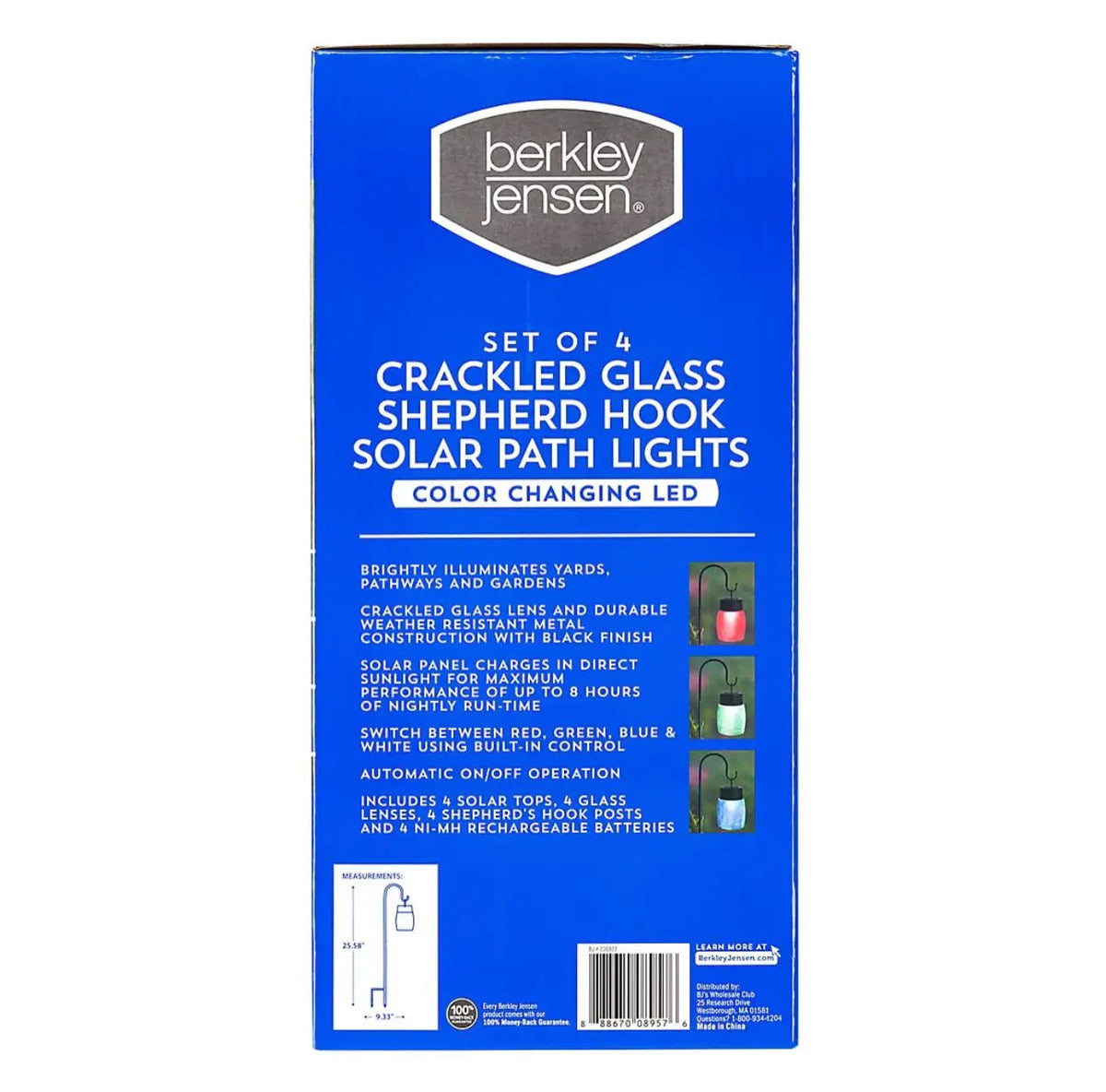Berkeley Jensen 4 Pack Hanging Solar Lights with Shepherd Hooks, Crackle Glass Ball Design by Outdoor Solar Outlet