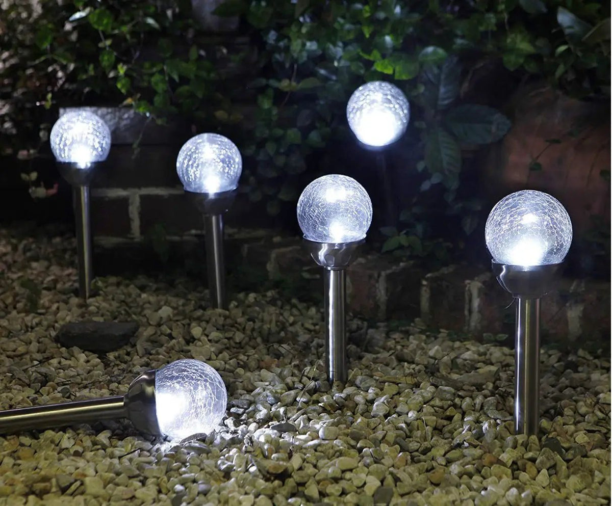 Berkley Jensen Steel Solar Crackle Glass Ball PathWay LED- 8 Pack by Outdoor Solar Outlet