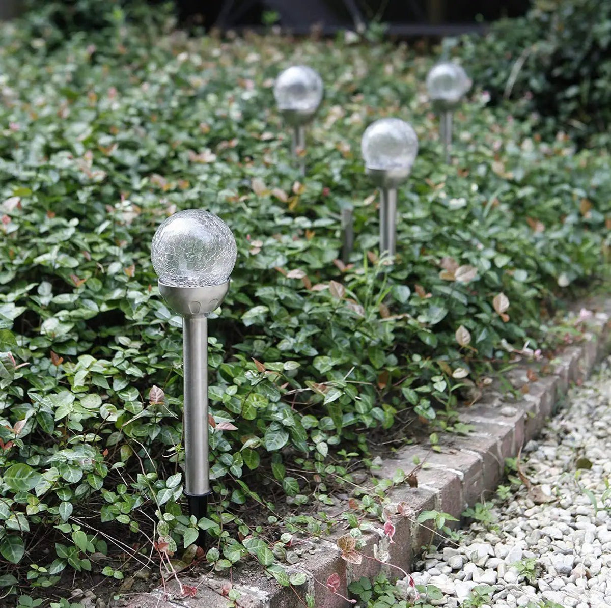Berkley Jensen Steel Solar Crackle Glass Ball PathWay LED- 8 Pack by Outdoor Solar Outlet
