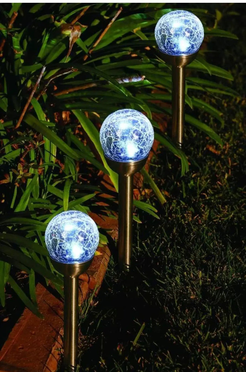 Berkley Jensen Steel Solar Crackle Glass Ball PathWay LED- 8 Pack by Outdoor Solar Outlet