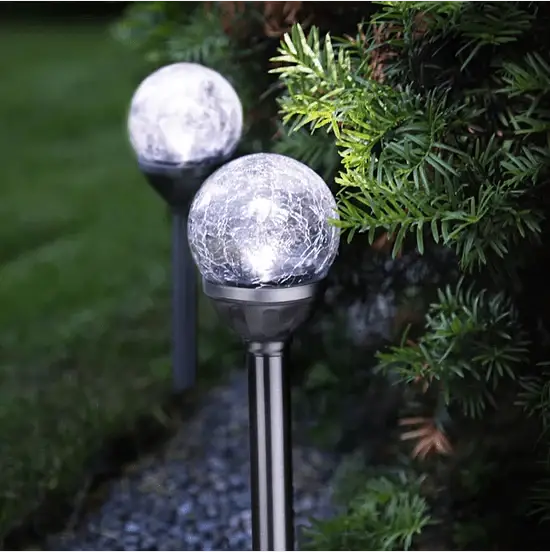 Berkley Jensen Steel Solar Crackle Glass Ball PathWay LED- 8 Pack by Outdoor Solar Outlet