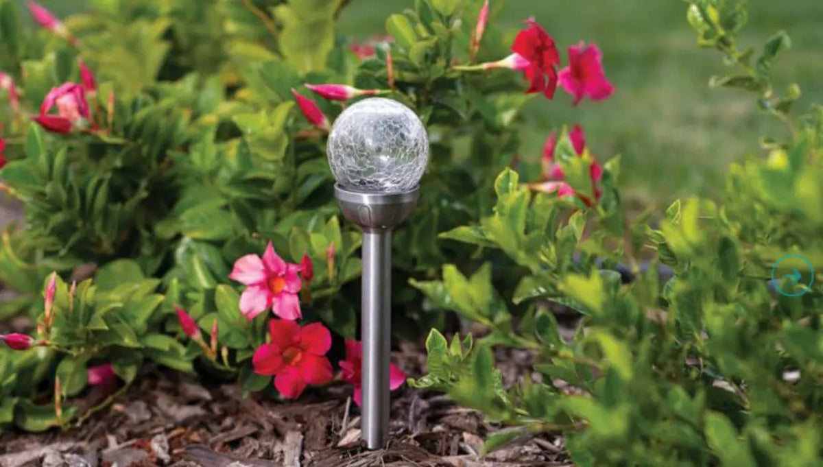 Berkley Jensen Steel Solar Crackle Glass Ball PathWay LED- 8 Pack by Outdoor Solar Outlet
