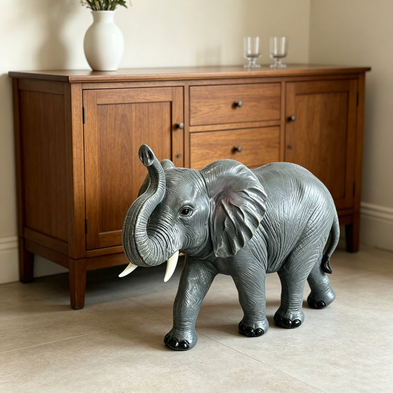 20-Inch Tall Resin Elephant Statue with Raised Trunk, Grey, photo 2 of 10