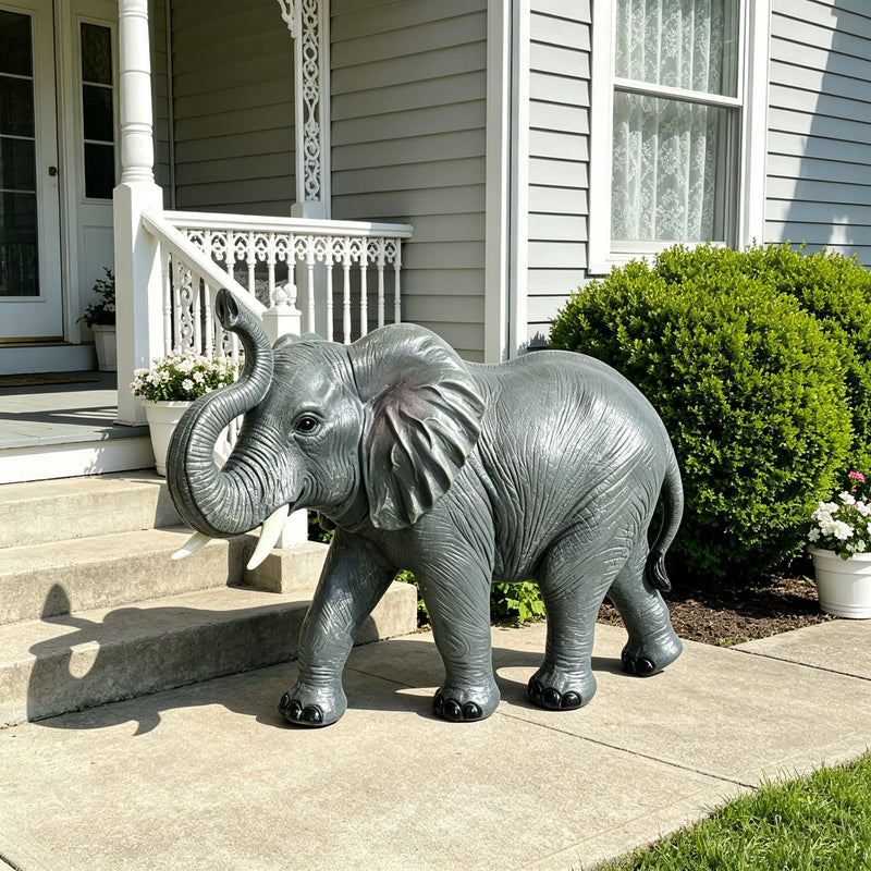 20-Inch Tall Resin Elephant Statue with Raised Trunk, Grey, photo 5 of 10