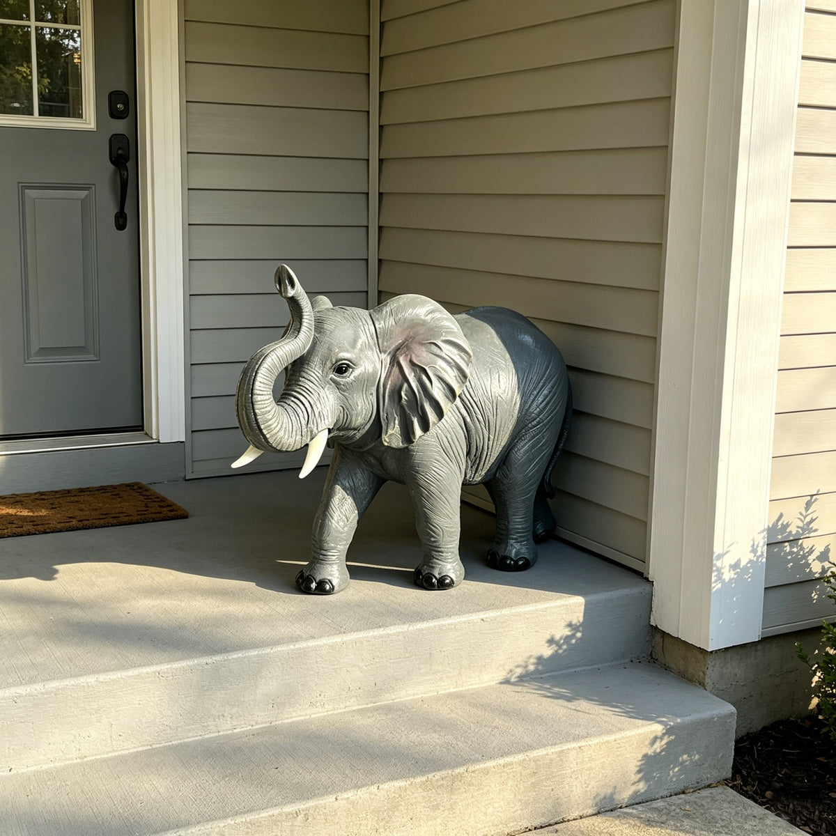 20-Inch Tall Resin Elephant Statue with Raised Trunk, Grey, photo 6 of 10