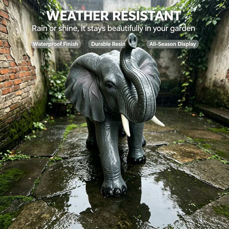 20-Inch Tall Resin Elephant Statue with Raised Trunk, Grey, photo 7 of 10