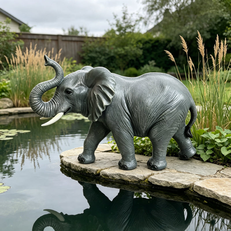 20-Inch Tall Resin Elephant Statue with Raised Trunk, Grey, photo 8 of 10