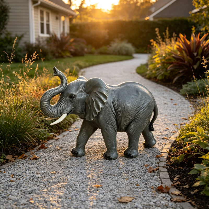 20-Inch Tall Resin Elephant Statue with Raised Trunk, Grey, photo 9 of 10